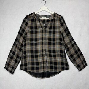 Sundance‎ Plaid Button Up Shirt Womens  Embroidered Velvet Gauze Rustic Size M